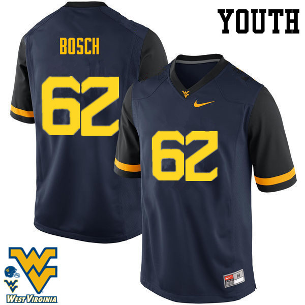 Youth #62 Kyle Bosch West Virginia Mountaineers College Football Jerseys-Navy